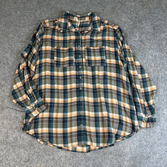 Pilcro Anthropologie Button Down Tunic Top 1X Plaid Boxy Oversized Multicolored - Picture 1 of 8